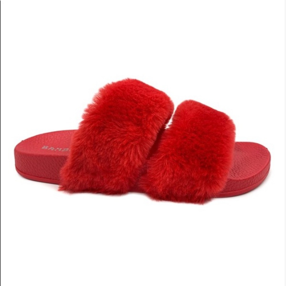 🎉 SALE NIB Bamboo Double Faux Fur Strap Slides